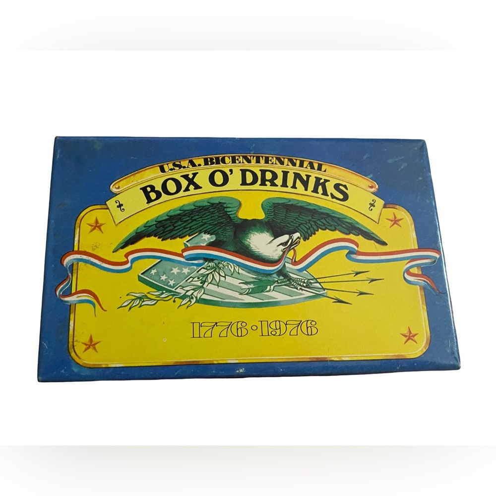 Vintage 1970s USA Bicentennial Tin Drinks‎ Recipe Box “Box O’ Drinks”